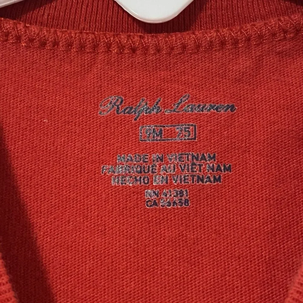 red Polo Bear by Ralph Lauren 9M Baby Toddler Shirt Nautical snap shoulder s/s